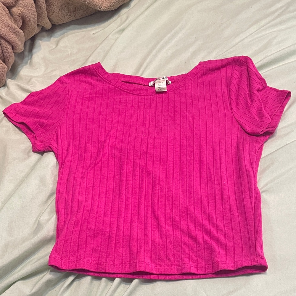 Bozzolo Pink Ribbed Crop Top